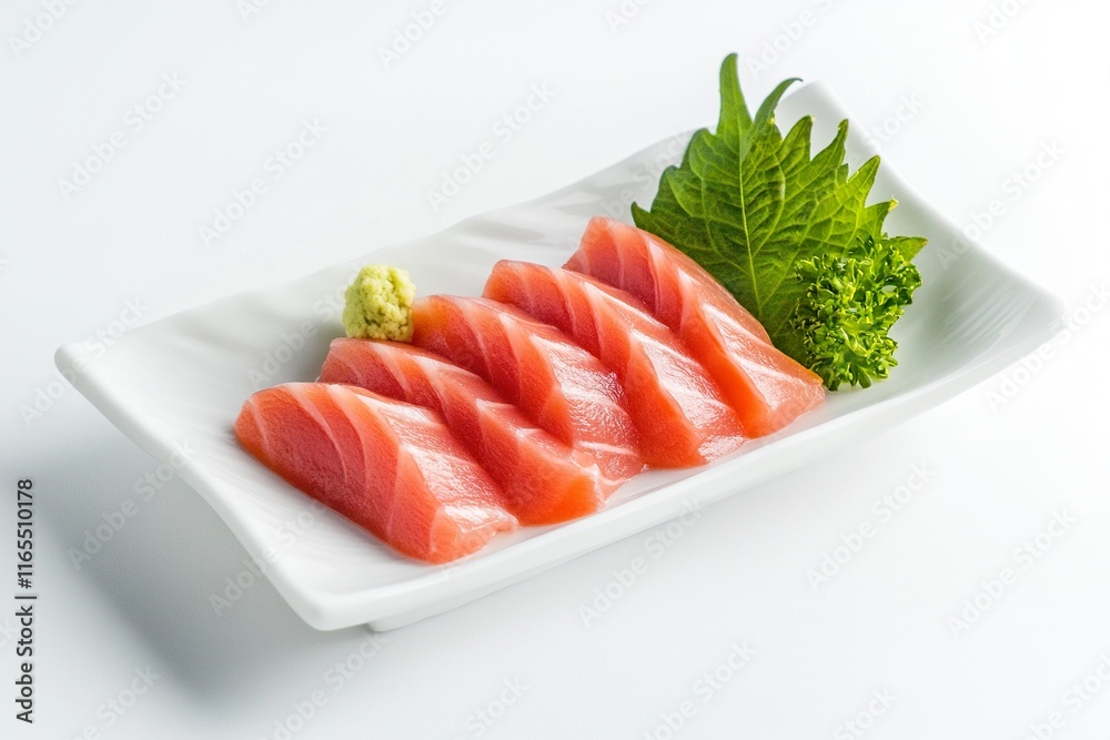 Bluefin tuna sushi, portions of tuna morsel accompanied with a little wasabi.