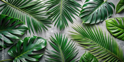 Wallpaper Mural A symmetrical arrangement of tropical leaves on a gray background showcasing the intricate textures and patterns of nature Torontodigital.ca