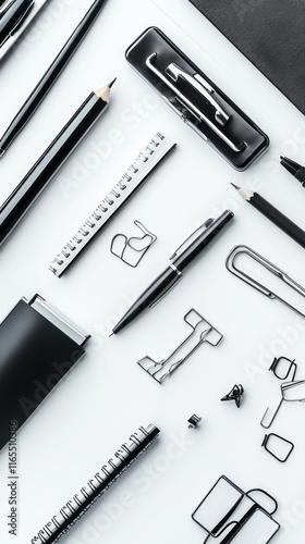 Elegant Office Supplies Flatlay: A Minimalist Workspace Arrangement