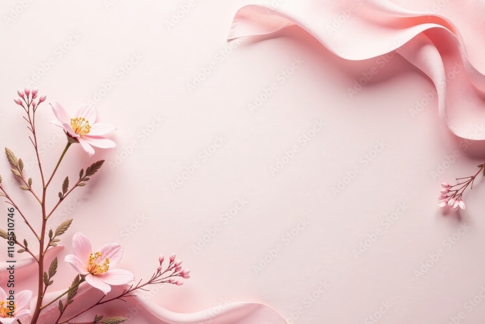 Delicate Pink Blossoms and Soft Draped Fabric Create a Serene and Elegant Background for Design Projects Delicate Pink Blossoms and Soft Draped Fabric Create a Serene and Elegant Background for Design Projects