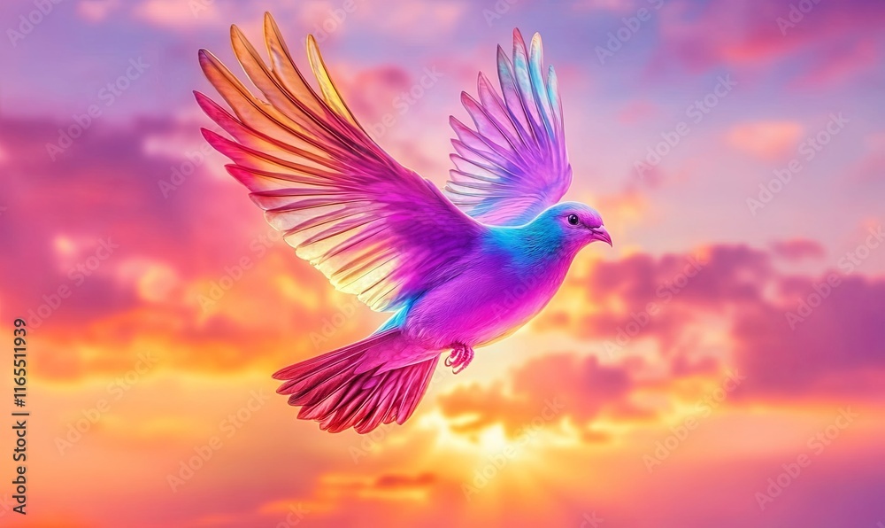 Obraz premium Colorful Silhouette of Bird in Flight at Sunset