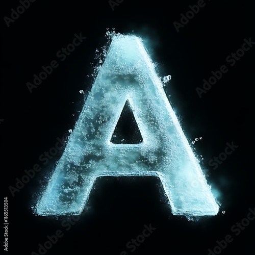 Watery Ice Letter A Glowing Dark Background