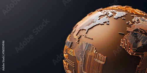 A digital globe with intricate patterns and textures, symbolizing technology and connectivity in a modern design.