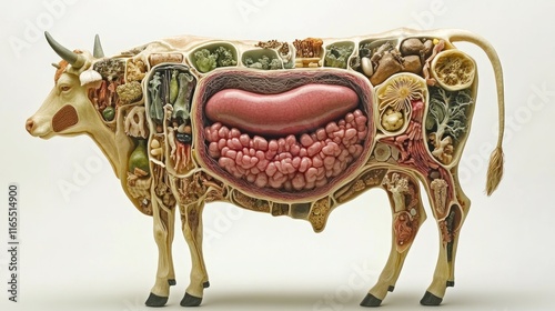 Dissected Cow: A Detailed Anatomical Model Revealing Internal Organs and Digestive System photo