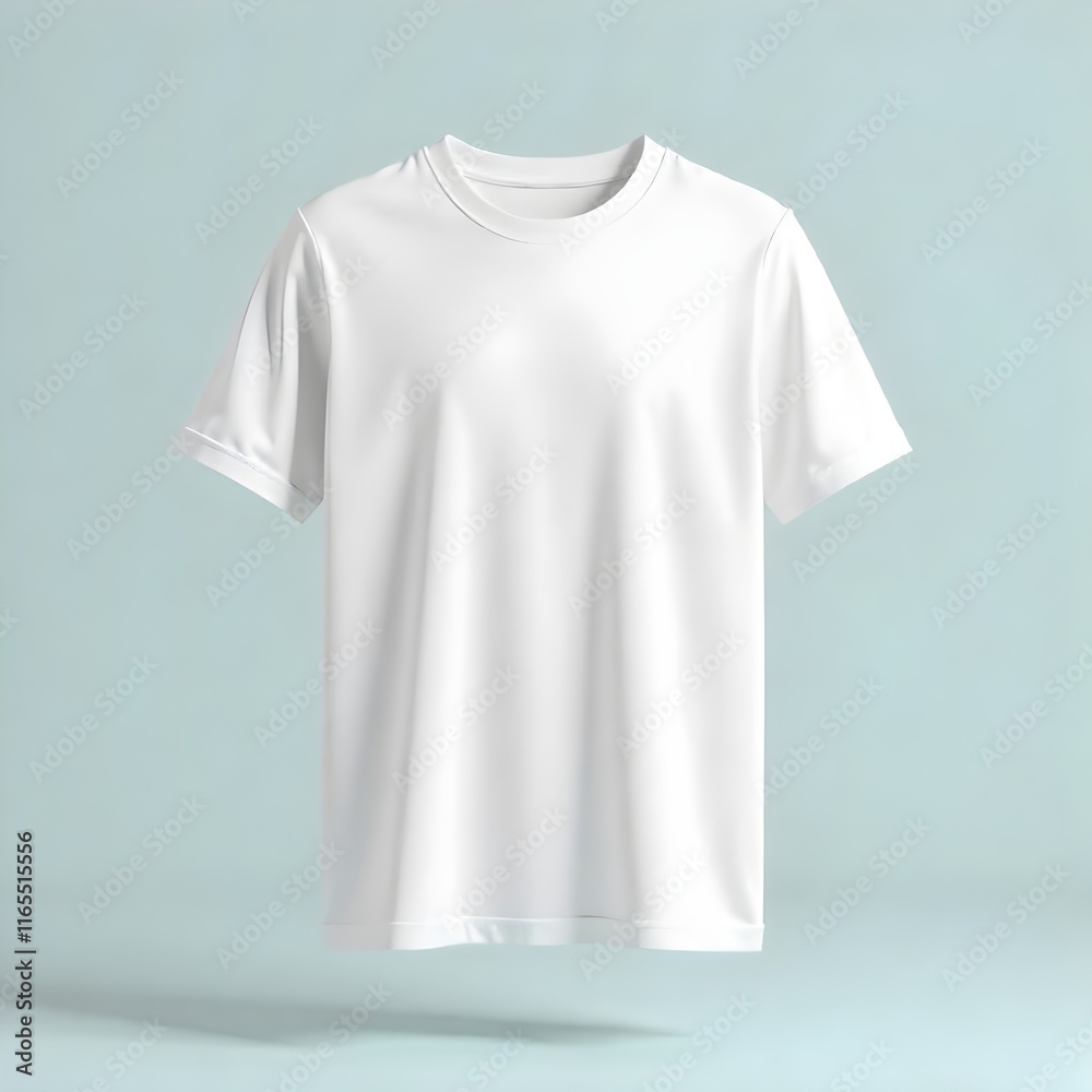 Levitating plain white T-shirt mockup on seamless pastel backdrop. Sleek modern design. Levitating plain white T-shirt mockup on seamless pastel backdrop. Sleek modern design.