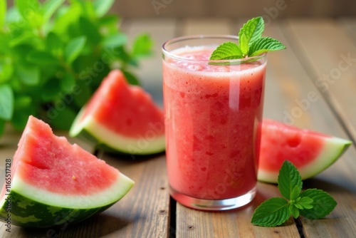 Wallpaper Mural Refreshing Watermelon Mint Smoothie in a Glass with Fresh Watermelon Slices Torontodigital.ca