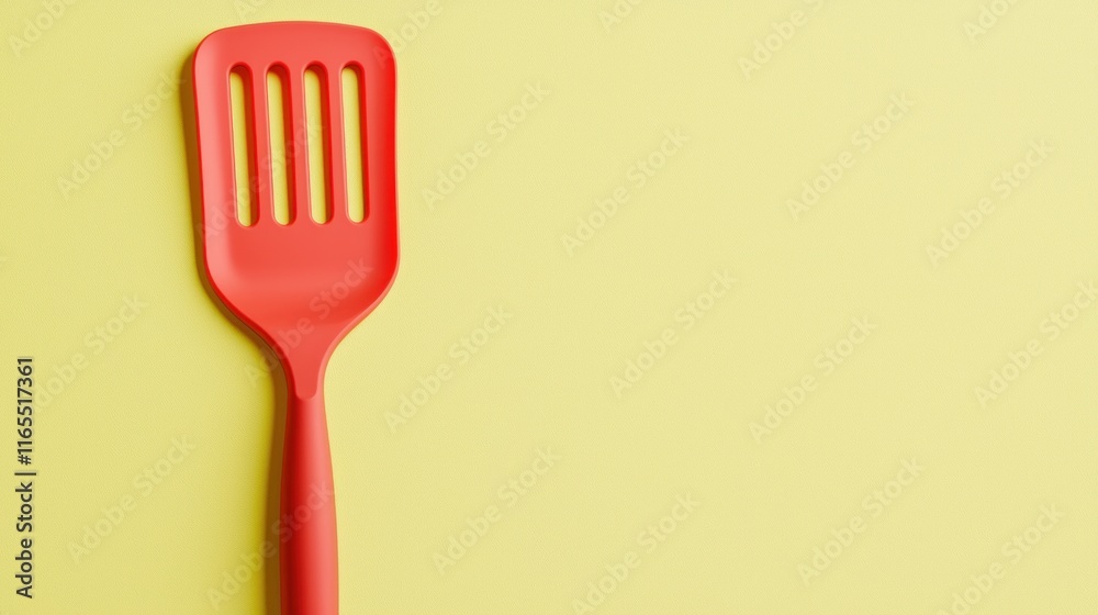 A red spatula on a yellow background, ideal for cooking. A red spatula on a yellow background, ideal for cooking.