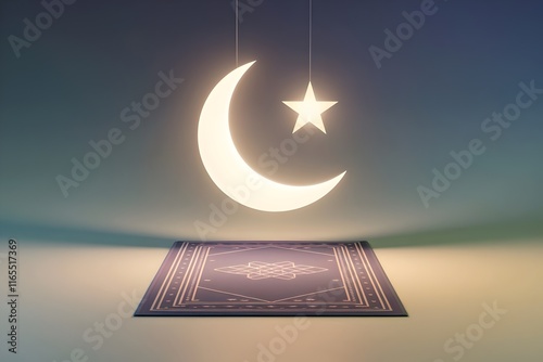 Wallpaper Mural Glowing crescent moon and star above prayer rug. Ramadan background, Islam or prayer concept. Ideal for Ramadan greetings, banners or posters Torontodigital.ca