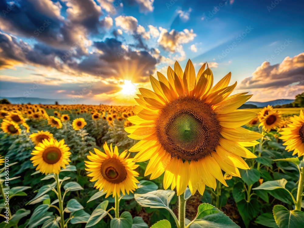 Fototapeta premium Blooming Sunflowers Field - Candid Photography AI Art
