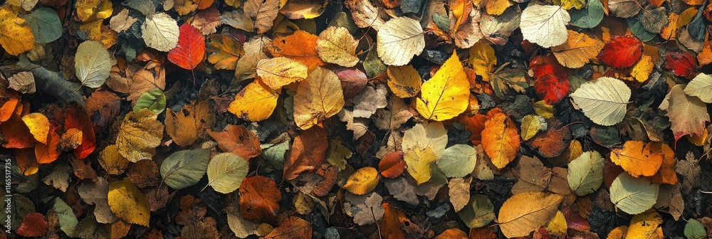 A panoramic view of a sun-dappled forest floor, showcasing a mosaic of fallen leaves. A panoramic view of a sun-dappled forest floor, showcasing a mosaic of fallen leaves.
