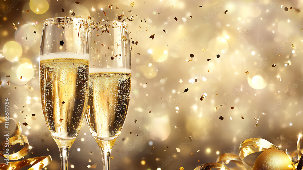 Festive gold theme with confetti and shimmering effects ideal for holiday and celebration visuals Festive gold theme with confetti and shimmering effects ideal for holiday and celebration visuals