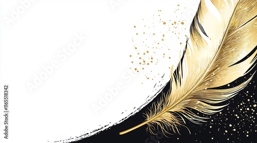 Golden Feather Elegance: A Black and White Abstract Art photo