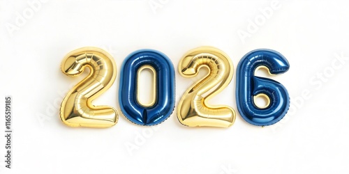 Year of 2026 in 3D iridescent glossy balloon shape