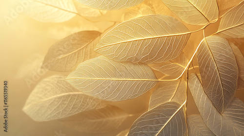 Nature gold leaves on a soft background with detailed veins and natural gradients for organic-inspired themes  photo