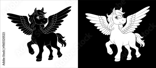 A Pegasus horse with wings cartoon mythological animal from Greek myth illustration