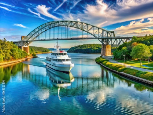 Cape Cod Canal Scenic Product Photography, Boat, Ferry, Bridge, Landscape photo