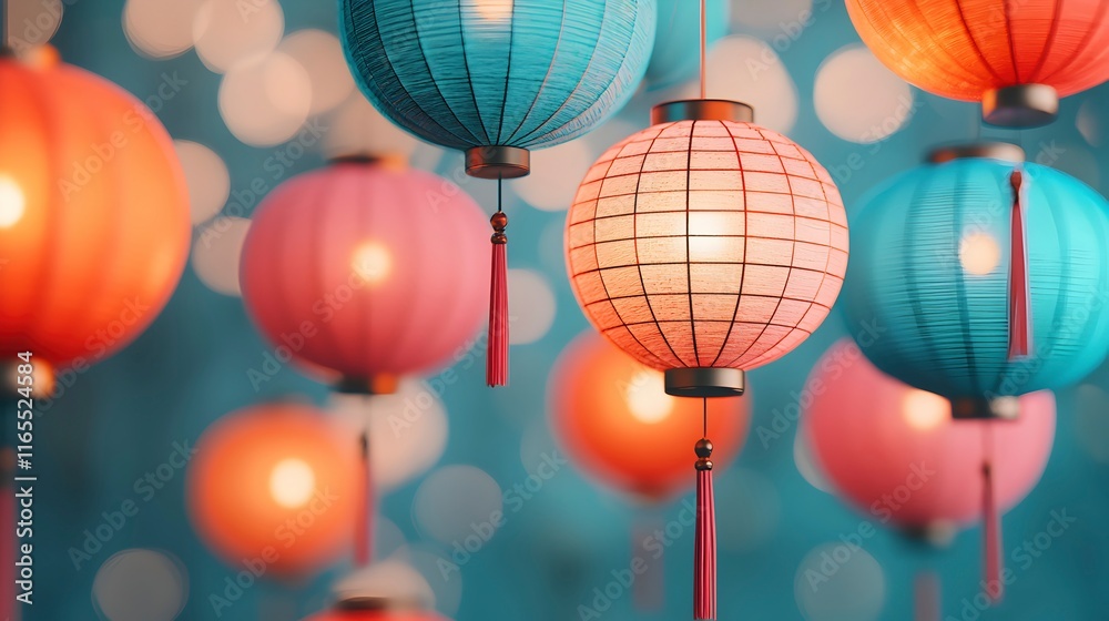 Obraz premium Vibrant Lanterns Decoration in Colorful Background