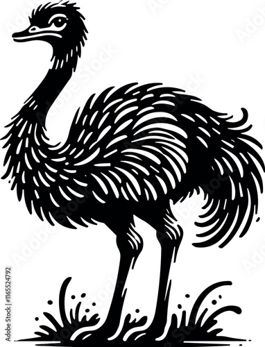 Ostrich vector black silhouette cricut design for T-shirt photo