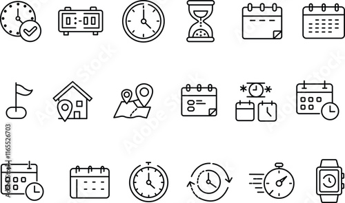 "Time, Date, and Address Editable Stroke Outline Icons for Organized Visuals"