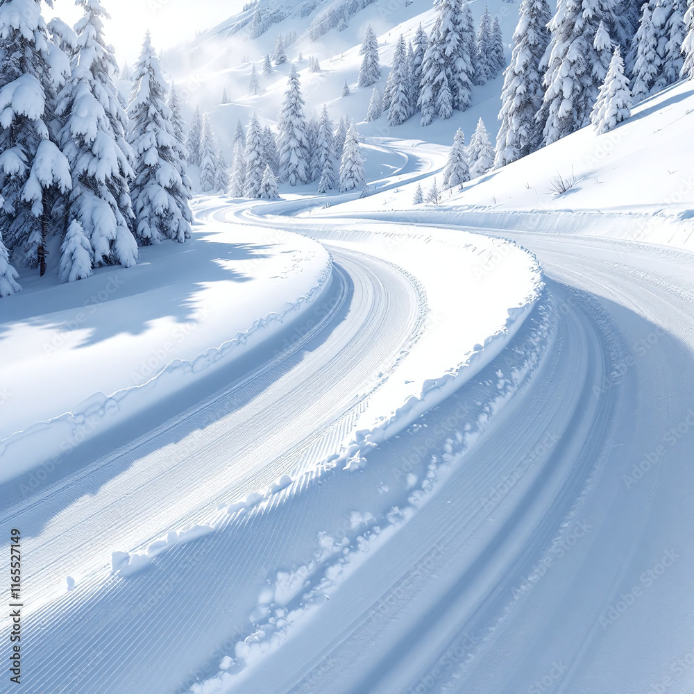 Curving Snowy Path Through a Winter Wonderland Curving Snowy Path Through a Winter Wonderland