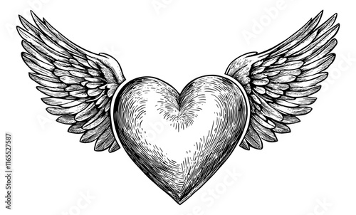 love wing angel engraving black and white outline