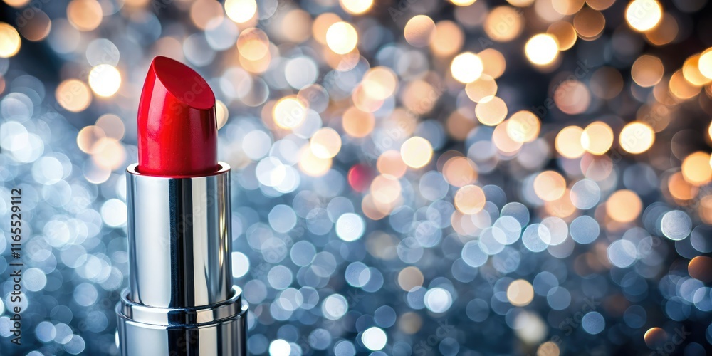 Close-up Red Lipstick, Silver Tube, Bokeh, Beauty, Makeup, Macro Close-up Red Lipstick, Silver Tube, Bokeh, Beauty, Makeup, Macro