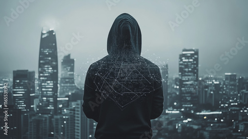 Hacker are planning to hack and attack networks and cyber security systems. Smart Innovation city with connection future wireless digital city and social media networking over the cityscape.