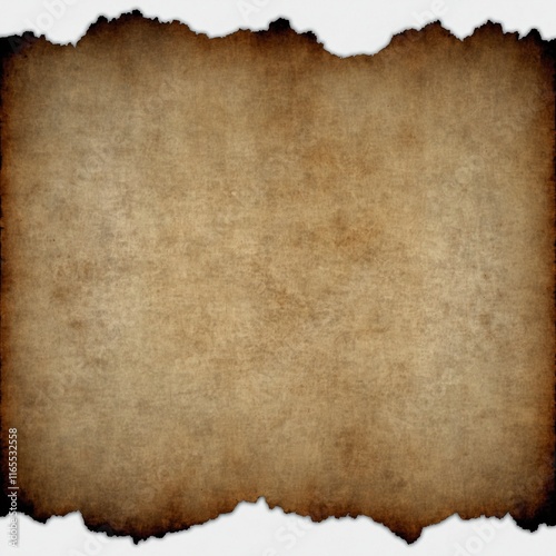 Burnt vintage parchment paper texture with darkened edges, featuring an aged and weathered appearance ideal for design, crafting, and historical projects. Isolated on transparent background, png.