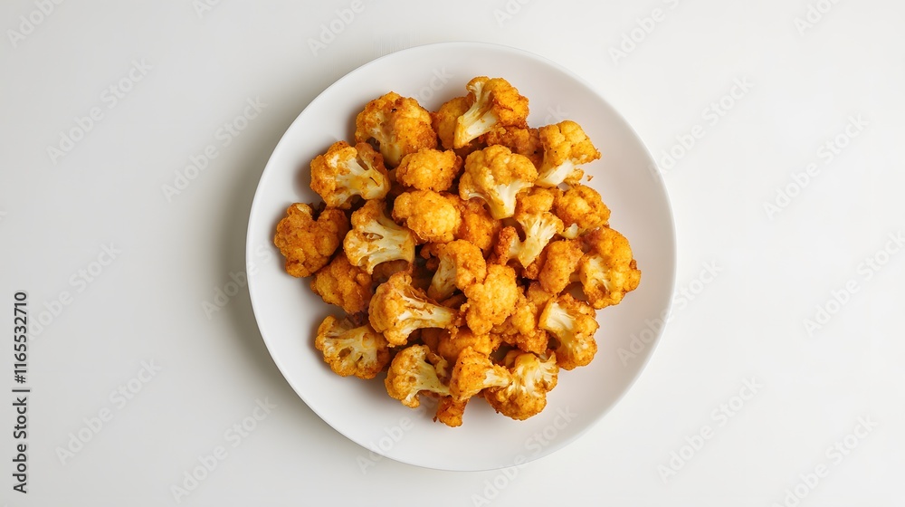 Crispy Fried Cauliflower Florets on a White Plate Crispy Fried Cauliflower Florets on a White Plate