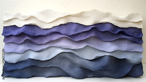 Layered Abstract Wave Sculpture in Shades of Blue and White