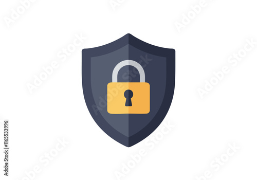 Illustration of a locked padlock on a shield symbolizes digital security and protection in online environments.