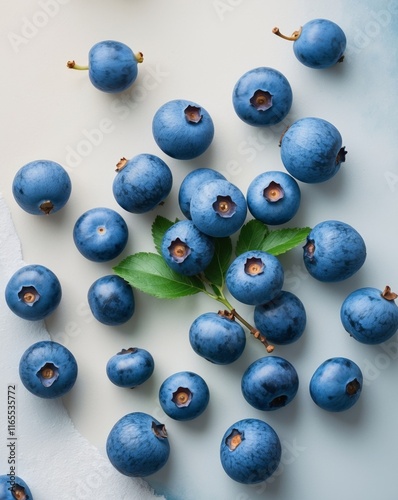 Flat Lay Top View of Bright Ripe Fragrant Blue Bilberry Fruit as Background photo