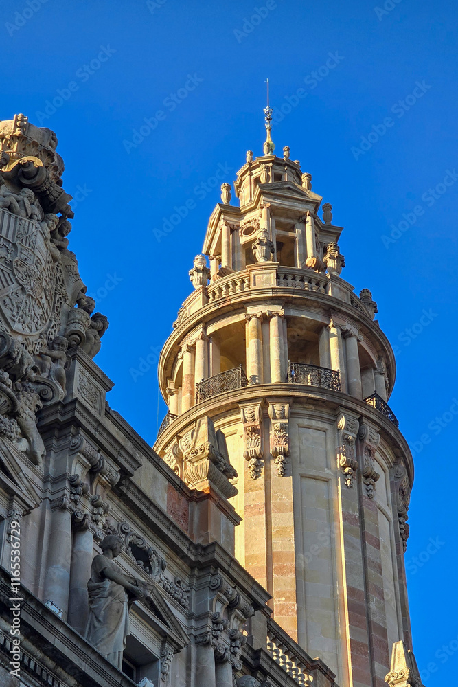 facade of old tower building in barcelona spain facade of old tower building in barcelona spain