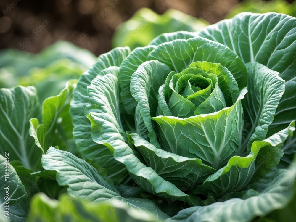 Obraz premium Closeup of lush green cabbage vibrant foliage in nature's embrace