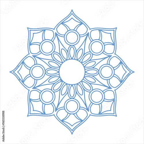 Top view of a ceramic plate showcasing a detailed floral mandala design in vibrant orange and teal colors, isolated on white background.