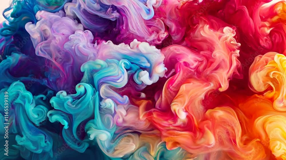 Vibrant abstract swirls of colorful paint create dynamic visual effect, blending hues of pink, blue, and orange to evoke creativity and energy in artistic projects.