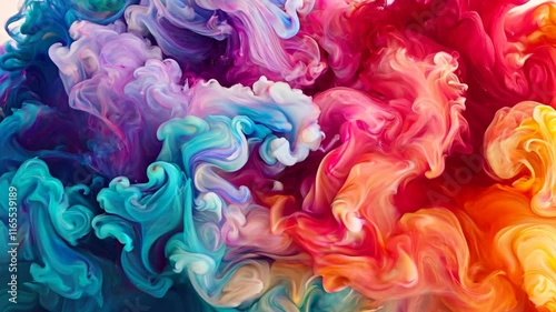 Vibrant abstract swirls of colorful paint create dynamic visual effect, blending hues of pink, blue, and orange to evoke creativity and energy in artistic projects.