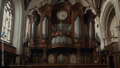 vintage large organ in a church