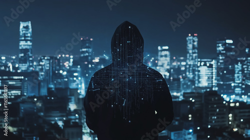 Hacker are planning to hack and attack networks and cyber security systems. Smart Innovation city with connection future wireless digital city and social media networking over the cityscape.