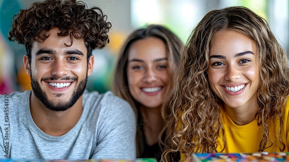 Fototapeta premium Smiling Diverse Friends Enjoying Time Together at a Colorful Venue
