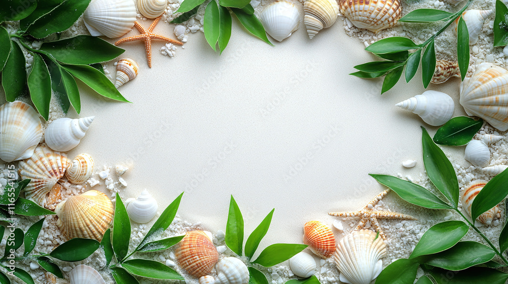 White flat lay with white clean beach accesoires and shells. White flat lay with white clean beach accesoires and shells.