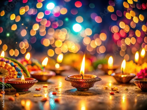 Diwali Tilt-Shift Photography, Festive Indian Celebration, Miniature Effect, Happy Diwali,  Blurred Background, Artistic Diwali photo