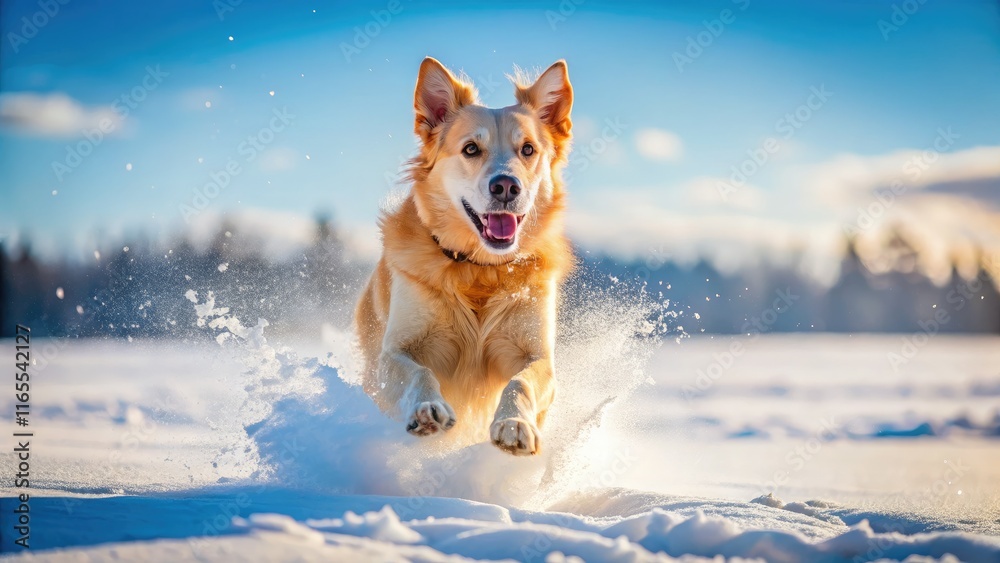 Dog Running on Snow - Winter Landscape Photography Dog Running on Snow - Winter Landscape Photography