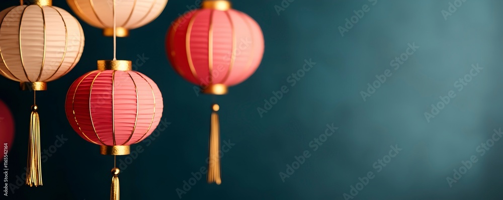 Obraz premium Colorful Lanterns Hanging for Celebrations and Decor