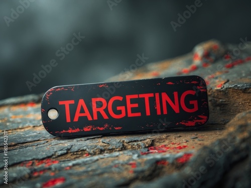 Red and black promotional tags featuring the word targeting on a textured background for marketing and advertising concepts photo