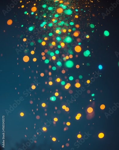 Colorful Light Particles Cascading Down in a Mesmerizing Display at Night photo