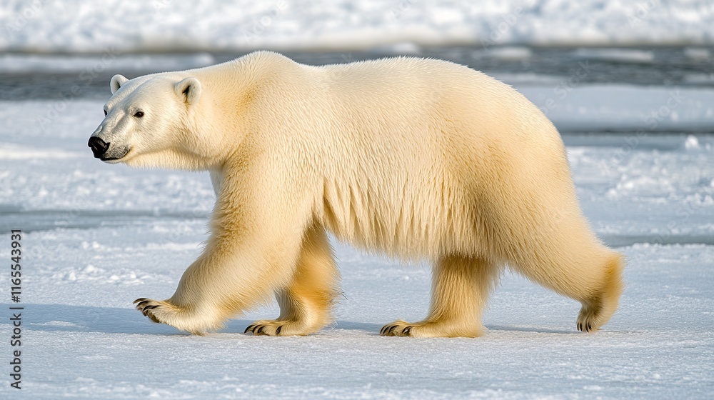 A solitary polar bear walking across the frozen Arctic tundra, its white fur blending with the snow. A solitary polar bear walking across the frozen Arctic tundra, its white fur blending with the snow.