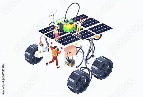 Solar-Powered Rover: A Vibrant Isometric Illustration of Space Exploration photo