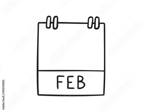 February calendar month page hand drawn doodle icon. Outline line symbol for planning. Single calendar element.