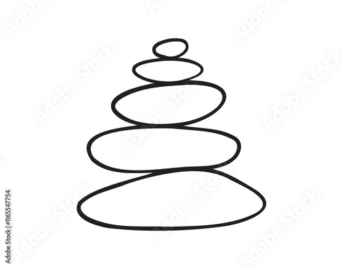  Yoga stones stack doodle hand drawn icon. Outline drawing balanced zen stone line clipart symbol. Spa pebbles black and white graphic line illustration.